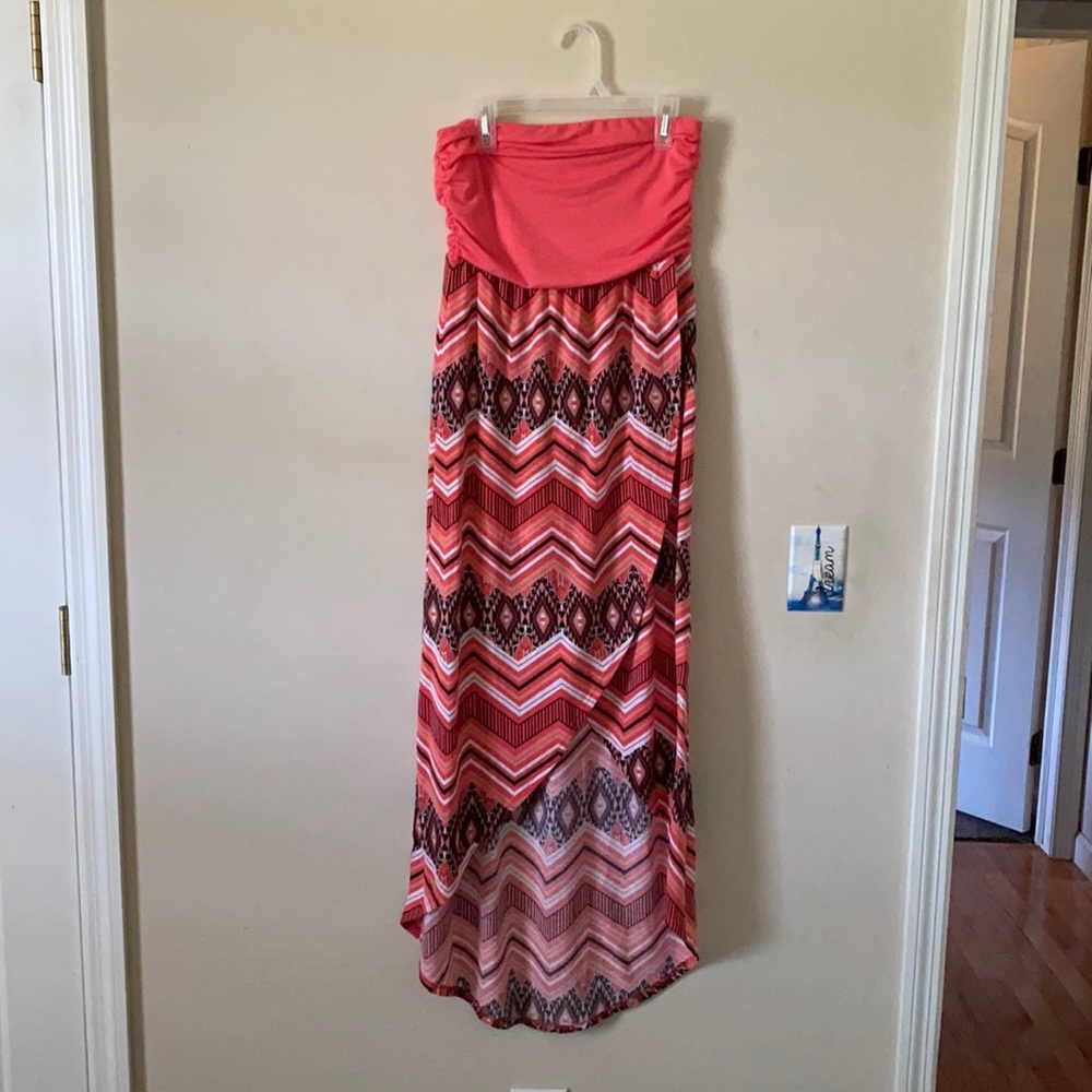 Strapless tribal high low dress